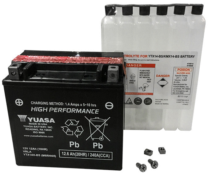 Yuasa Battery YTX14H-BS Maintenance Free - YUAM6RH4H For BMW Motorcycles 2005-2022 | Buell Blast 2000-2009 | Indian FTR 2019