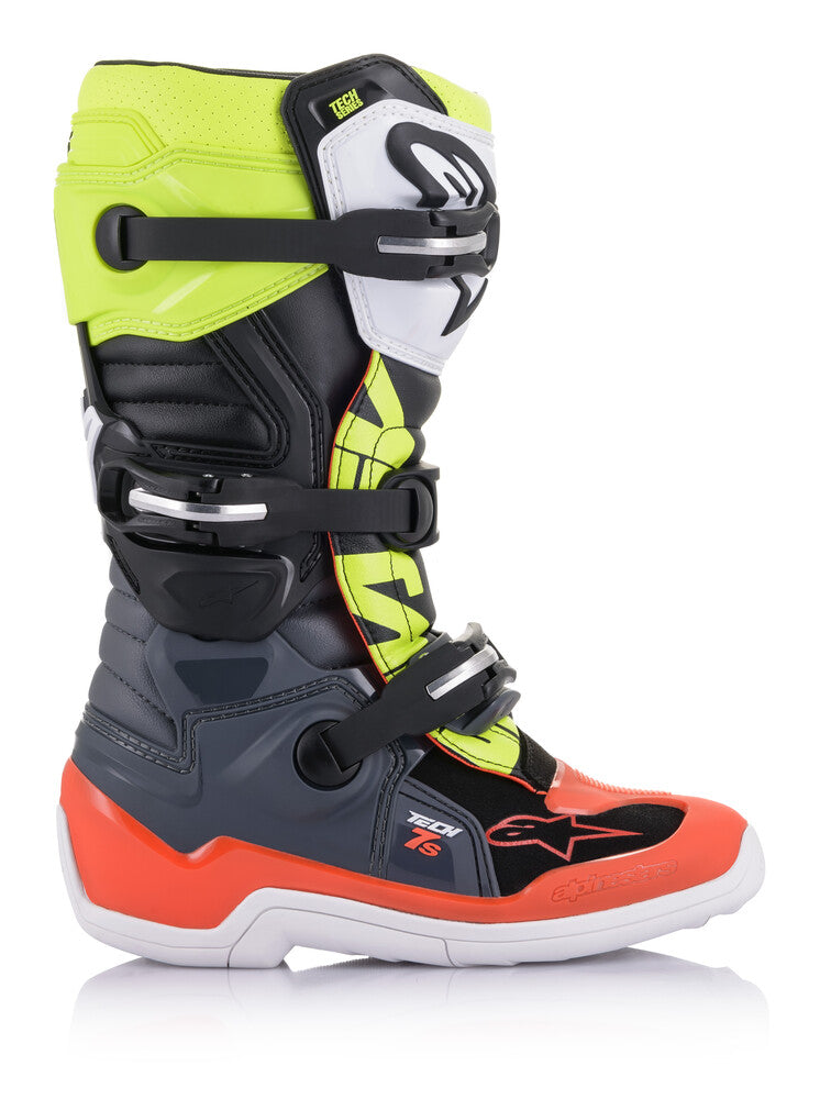 Alpinestars 482-261504 2015017-9058-4 TECH 7S BOOTS DARK GREY/ RED FLUO/YELLOW FLUO SZ 04