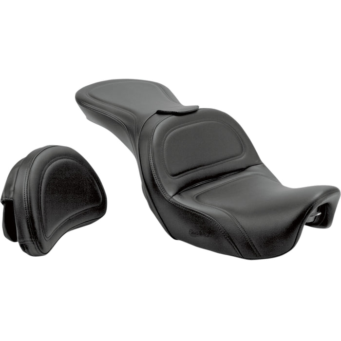 SADDLEMEN 0803-0213 806-04-0301 Explorer™ Seat - With Backrest - Stitched - Black - Dyna