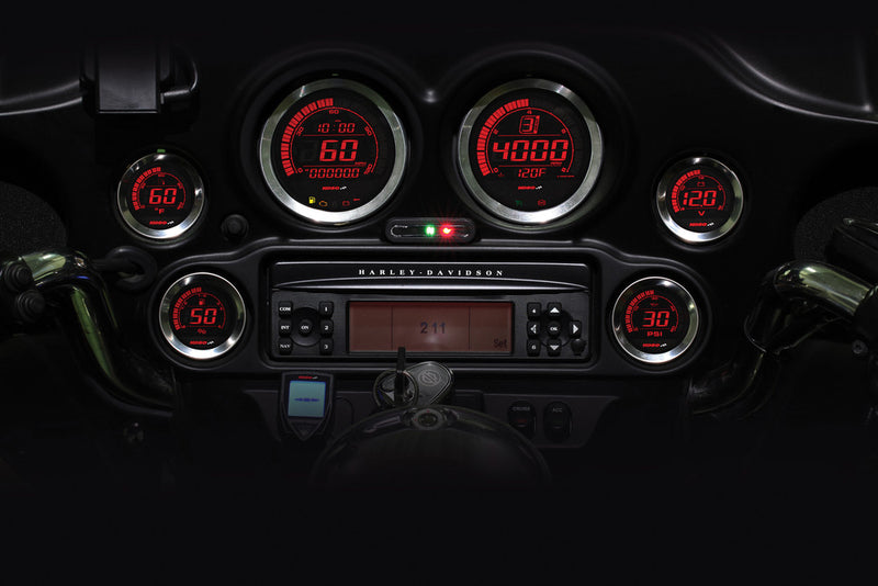 Koso North America HD-02 Series Gauge Kit Silver Bezel OIL Temp - BA050905 For Harley Touring 2004-2013