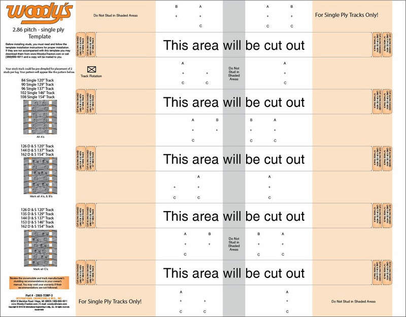 Woody's 18-3966 286S-TEMP-3 STUDDING TEMPLATE 2.86 SINGLE PLY TRACKS