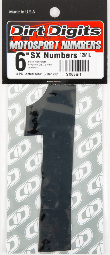 Dirt Digits 09-6511 SX63B-1 #1 6" BLACK SUPER X DIGITS 3/PK