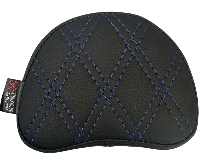 Siouxicide Choppers Halow Backrest/Sissy Bar - 1 1/4 in, Black, Custom Pad Cross Stitch Blue, For 2009-2025 Touring