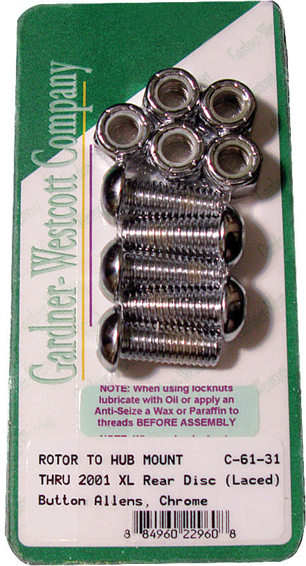 Gardner-westcott 830-1062 C-61-31 REAR BRAKE ROTOR ALLEN BOLTS 92-UP BIG TWIN LACED WHEEL