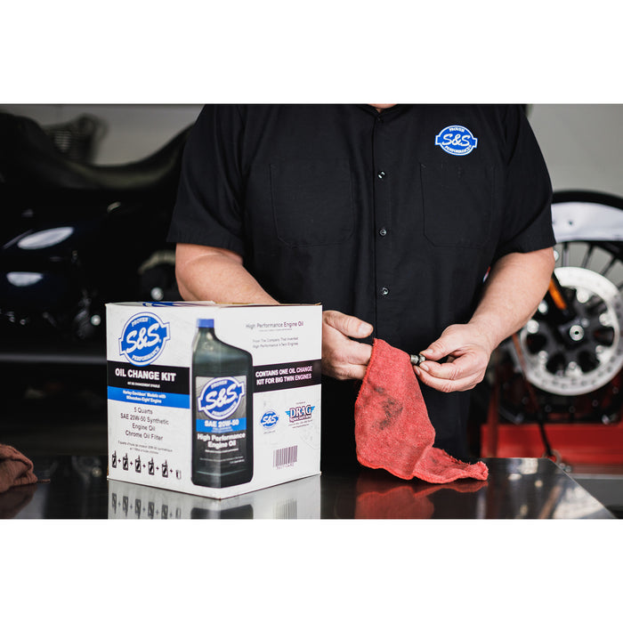 S&S CYCLE 3601-0492 162233 Oil Change Kit - Chrome Filter - M8 - 5 US quarts
