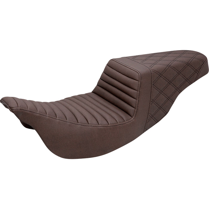 SADDLEMEN 0801-1245 808-07B-176BR Step-Up Seat - Front Tuck-n-Roll/Rear Lattice Stitch - Brown - FLH