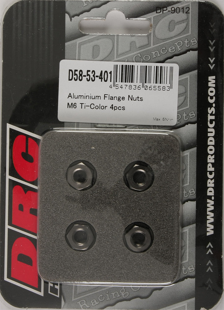 Drc 634-8306T D58-53-401 ALUMINUM FLANGE NUTS TITANIUM M6X12MM 4/PK