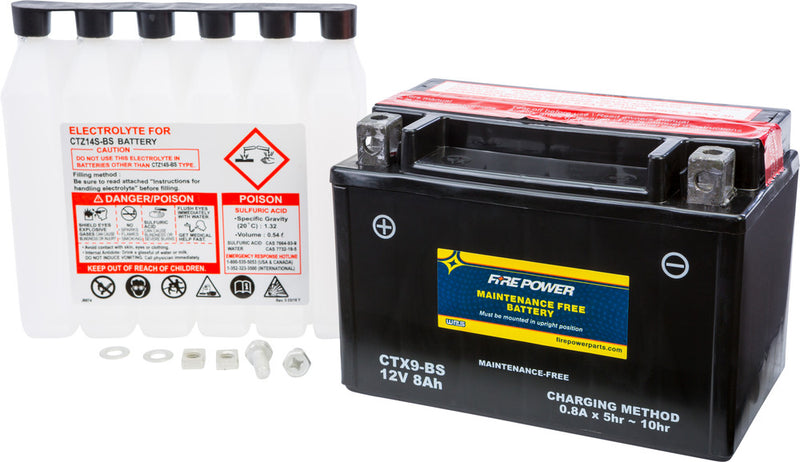 Fire Power Battery Maintenance Free - CTX9-BS For Honda Motorcycles 1986-2018 | Husaberg Dirt Bikes 1997-2003