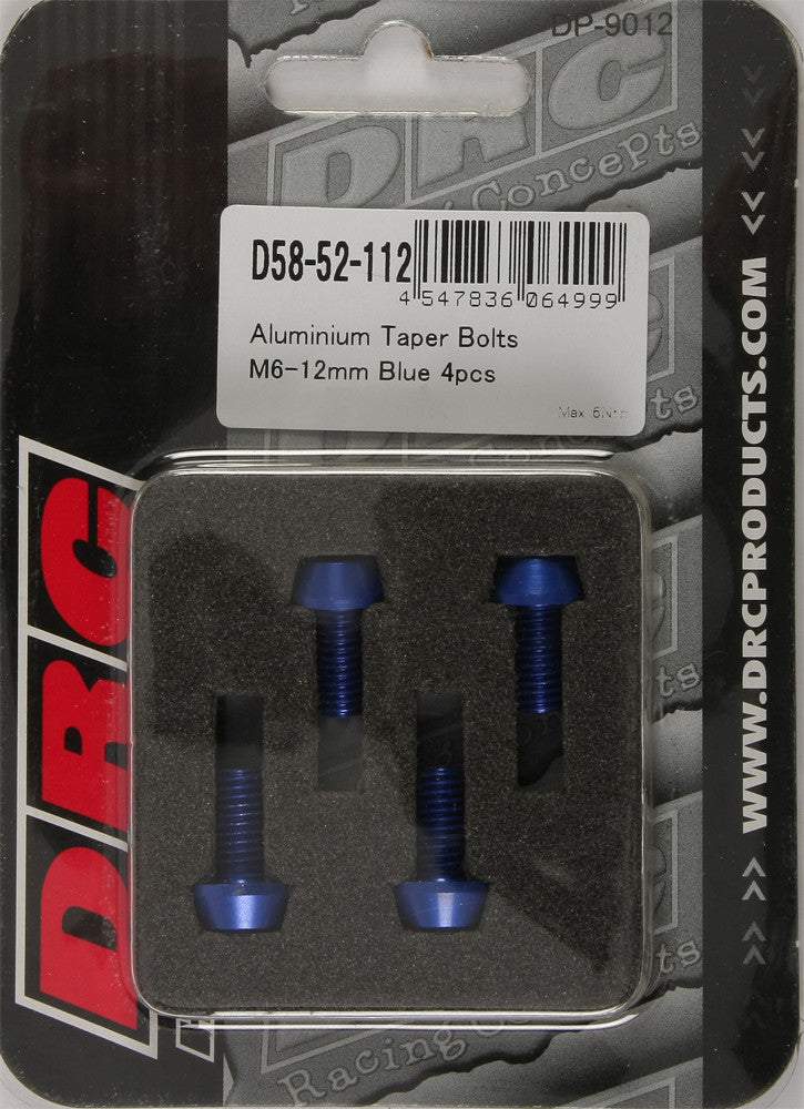 Drc 634-8412B D58-52-112 ALUMINUM TAPER BOLTS BLUE M6X12MM 4/PK