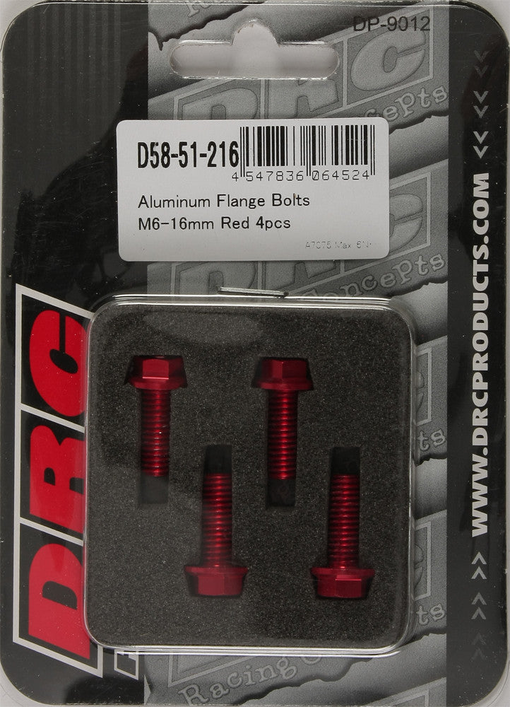 Drc 634-8316R D58-51-216 ALUMINUM FLANGE BOLTS RED M6X16MM 4/PK