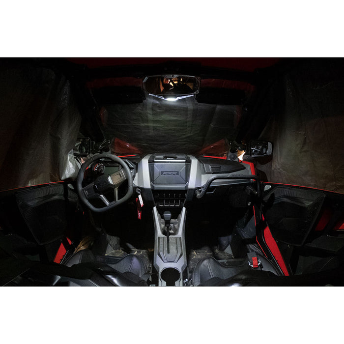 SEIZMIK 0640-1454 56-18001 Halo R Rear View Mirror with Cast Aluminum Bezel/LED Cabin Light - Pro XP Mirror - Halo R - Rear View w/LED Cabin Light - Rectangle - Black w/Silver Bezel