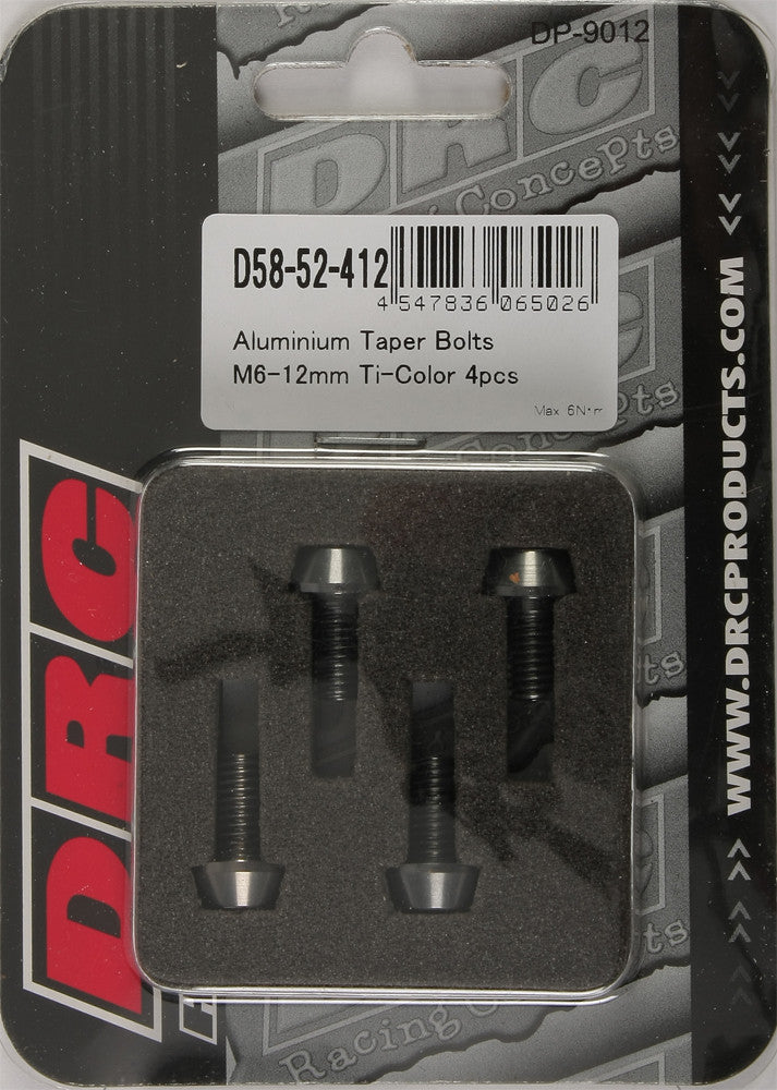 Drc 634-8412T D58-52-412 ALUMINUM TAPER BOLTS TITANIUM M6X12MM 4/PK