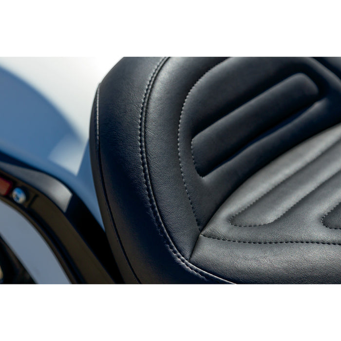 MUSTANG 0802-1057 75887 MX Tour Solo Seat - Max Profile Solo Touring Seat - without Driver Backrest - Black - Trapezoid Stitch - FXFB/FXFBS