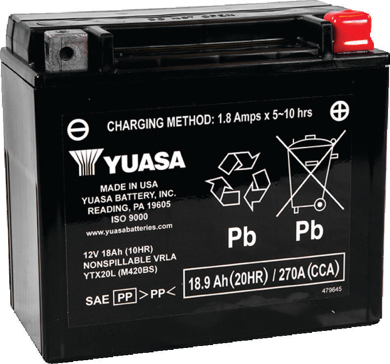 Yuasa Battery YUAM320BS Yuasa YTX20L-BS Maintenance Free AGM 12-Volt Battery W/bottle - Photo - Primary