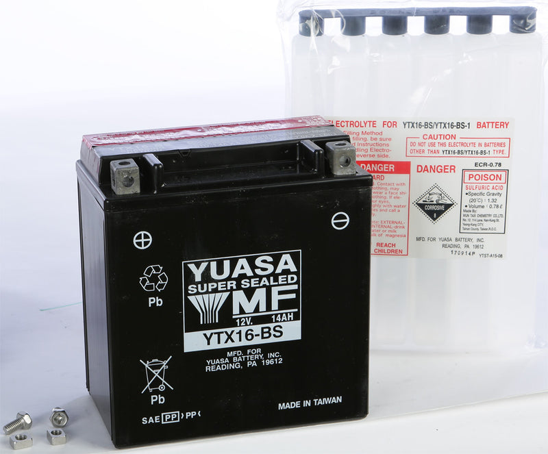 Yuasa Battery YTX16-BS Maintenance Free - YUAM32X6S For Kawasaki Motorcycles 1998-2014 | Triumph Tiger / XC 800 2011-2017 | BMW 1200 / 1600 2014-2022