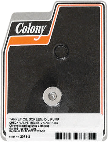 Colony Machine 830-1102 2073-2 OIL PUMP PLUG FOR TAPPET OIL SCREEN