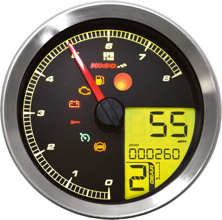 Koso North America 27-5797S BA051201 SPEEDO / TACH SIL BEZEL LCD COLOR CHANGE DISPLAY