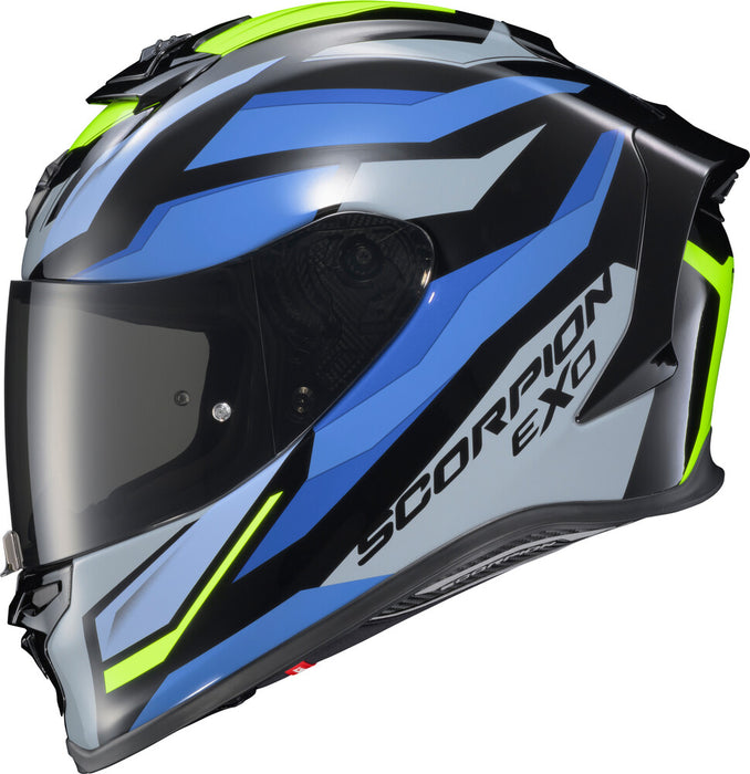 Scorpion Exo 75-1368X R1-2306 EXO-R1 AIR FULL FACE HELMET RAVEN BLACK/BLUE/HI VIZ XL