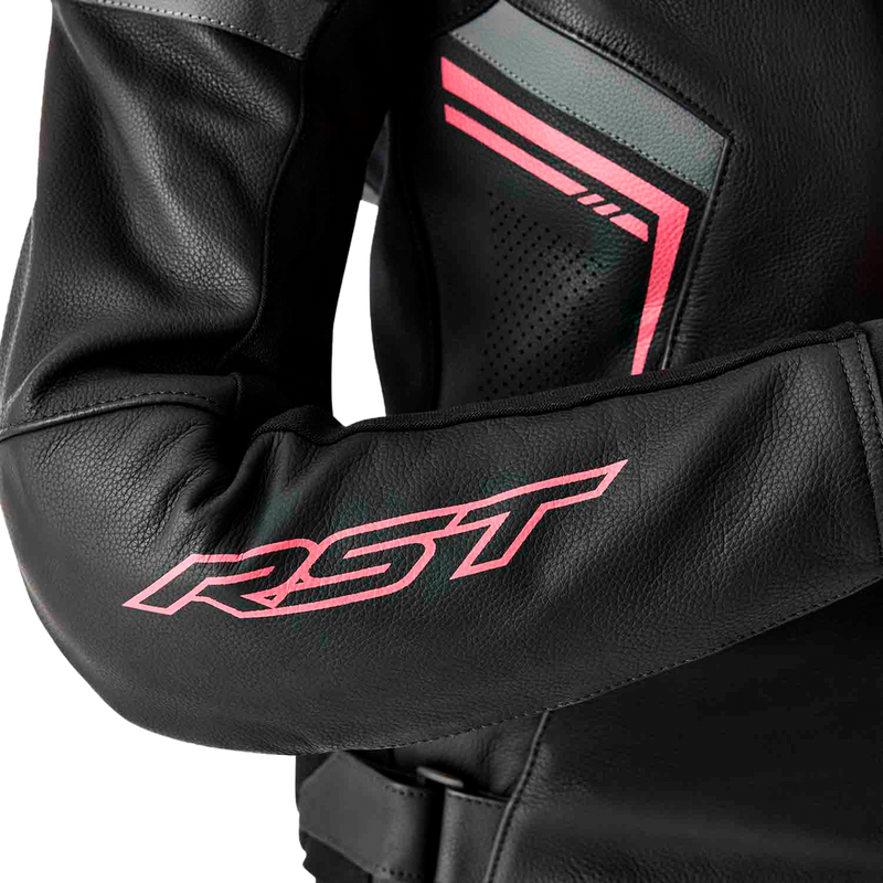 Rst 556-3626108 103626PNK-08 WOMENS S1 D3O LEATHER JACKET BLK/FLO PINK XS