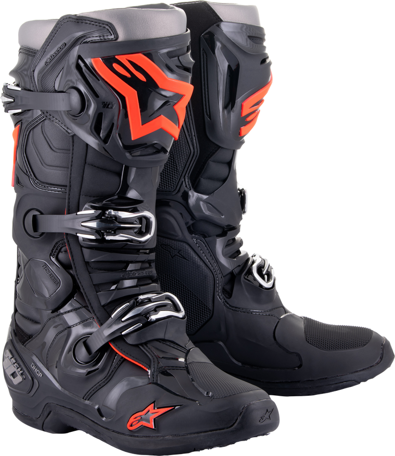 Alpinestars 482-12308 2010020-1030-8 TECH 10 BOOTS BLACK/RED FLUO SZ 8