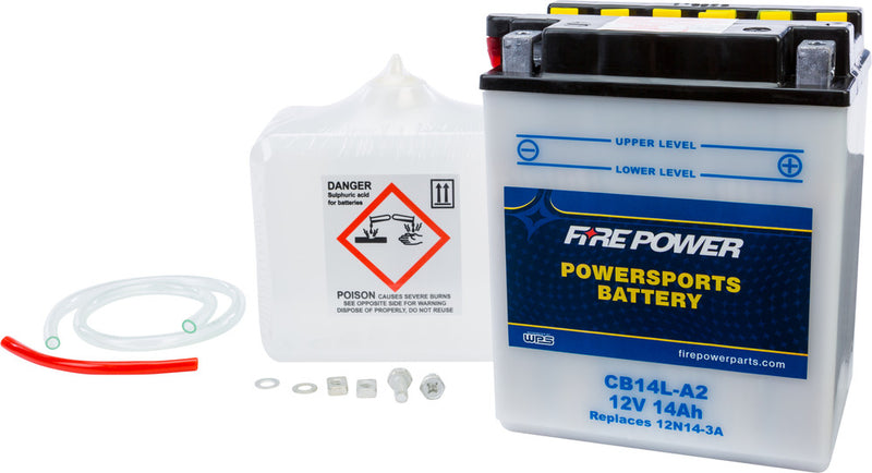 Fire Power Battery W Acid 12V Heavy Duty - CB14L-A2 For Kawasaki Motorcycles 1982-2018 | Suzuki Motorcycles 1972-1992 | Yamaha Motorcycles 1973-1990