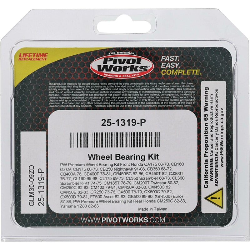 Pivot Works Wheel Bearing Kit Premium - 25-1319-P For Honda Motorcycles 1989-2008 | Yamaha YZ 80 / 540 / Venture 600 1982-1983