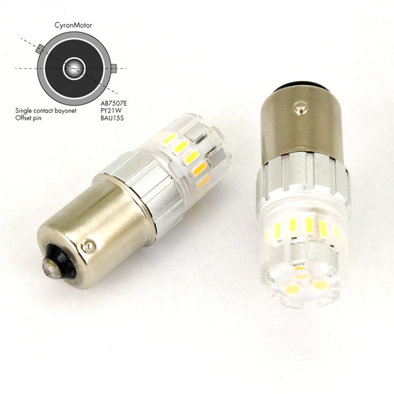 Cyron 227-0050 AB7507E-A LED BAU15S PY21W AMBER PAIR SINGLE CONTACT OFFSET PIN
