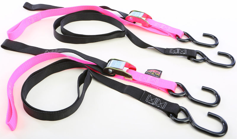 Powertye TIE-Down CAM S-Hook Soft-TYE 1"X6' Black Pink Pair - 23627