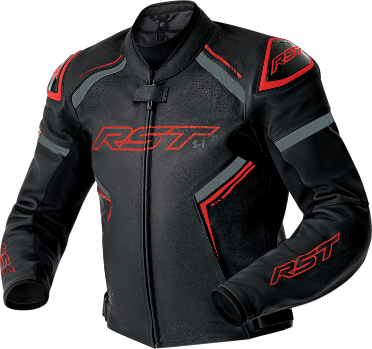 Rst 556-3605442 103605RED-42 S1 D3O LEATHER JACKET BLK/GRY/RED MD