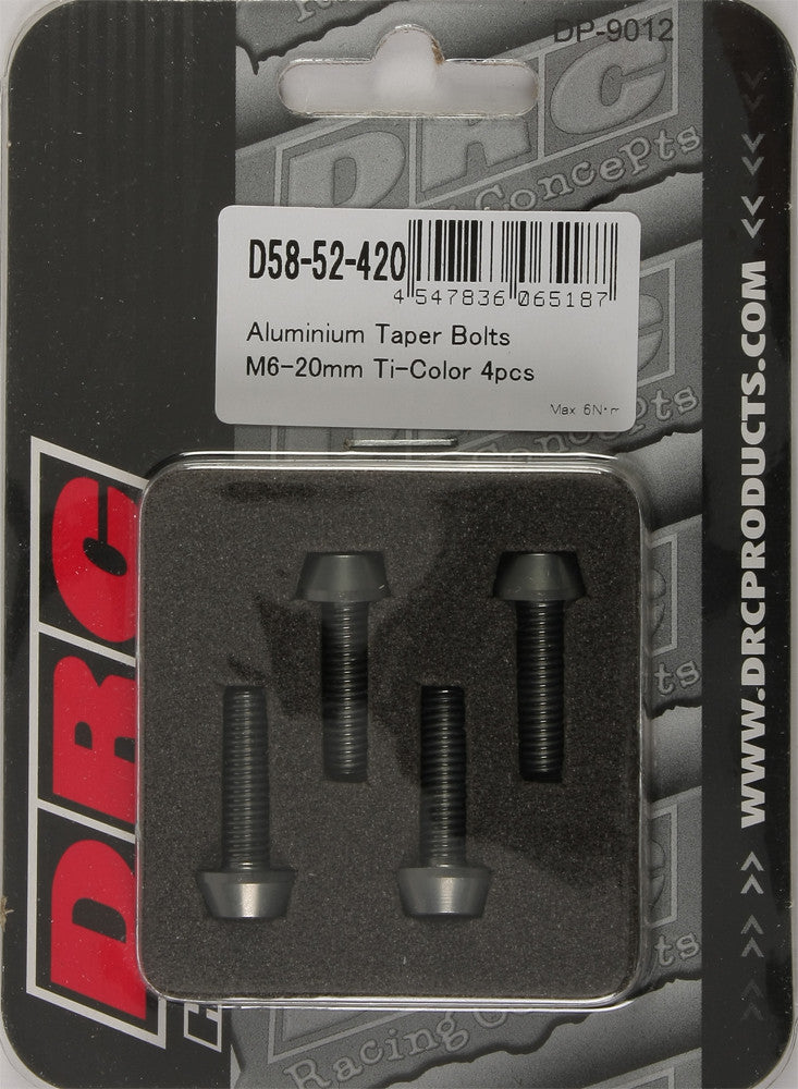 Drc 634-8420T D58-52-420 ALUMINUM TAPER BOLTS TITANIUM M6X20MM 4/PK