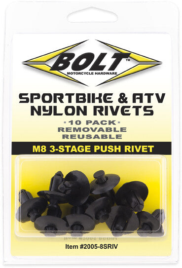 Bolt 020-00121 2005-8SRIV M8 THREE STAGE PUSH RIVET KIT 10/PK