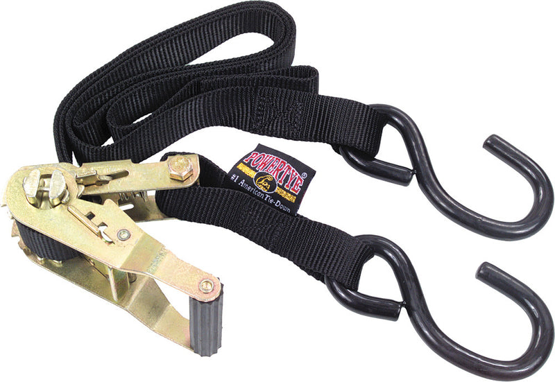 Powertye TIE-Down Ratchet S-Hook 1"X6' Black Pair - 32272