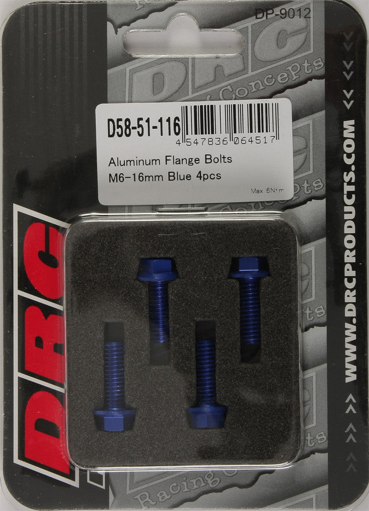 Drc 634-8316B D58-51-116 ALUMINUM FLANGE BOLTS BLUE M6X16MM 4/PK