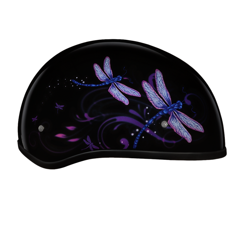 DOT Approved Daytona Motorcycle Half Face Helmet - Skull Cap Graphics for Men & Women, Scooters, ATVs, UTVs & Choppers - W/ Dragonfly