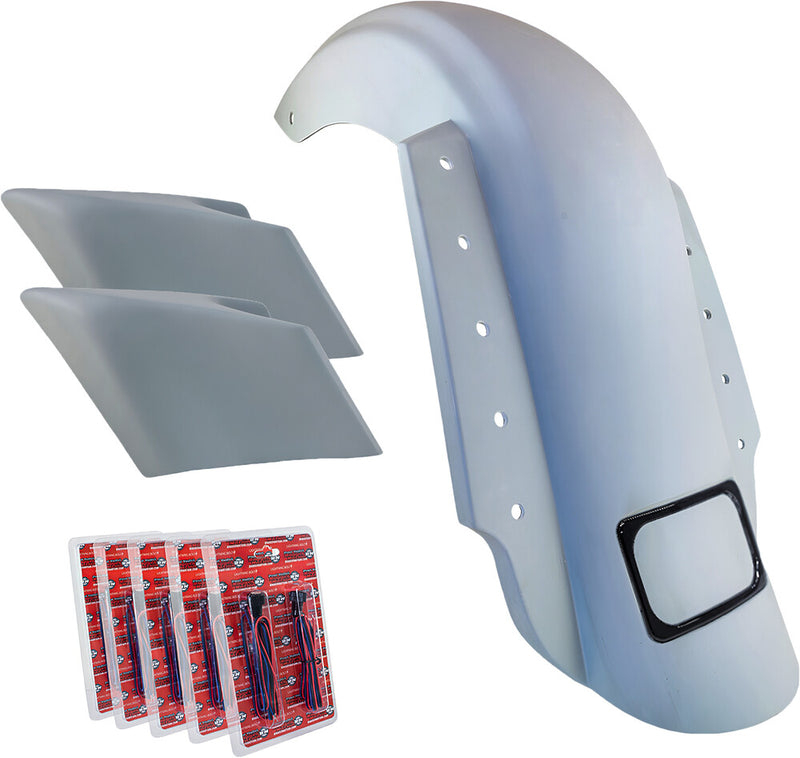 Paul Yaffe Bagger Nation 3-Piece Fender Kit Dual Outlet Black License Frame Stretched - KIT-3PC-DO-STR-B