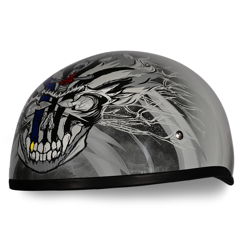 DOT Approved Daytona Motorcycle Half Face Helmet - Skull Cap Graphics for Men & Women, Scooters, ATVs, UTVs & Choppers - W/ Thunder