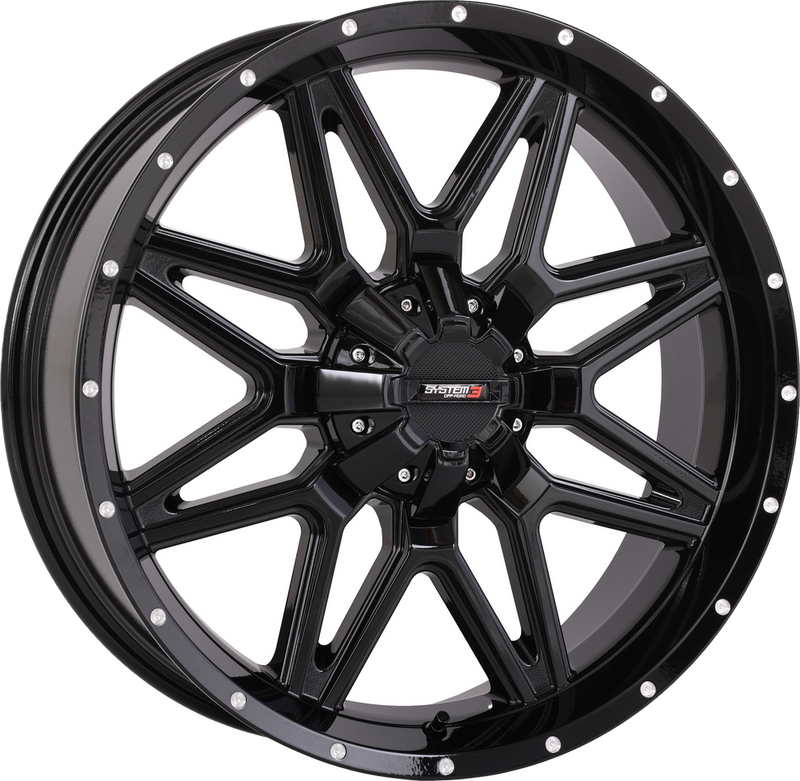 System 3 3-207135 20S3-7135 ST7 WHEEL 20X7 4+3 (+10MM) 4/137 & 4/156 GLOSS BLACK