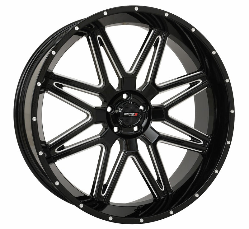 System 3 3-247255 24S3-7255 ST7 WHEEL 24X9 5+4 (0MM) 5/4.5 GLOSS BLACK MILLED