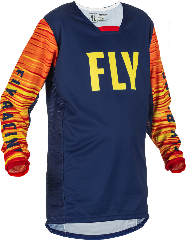 Fly Racing 375-526YS 375-526YS YOUTH KINETIC WAVE JERSEY NAVY/YELLOW/RED YS