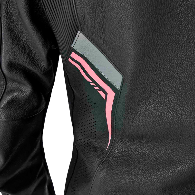 Rst 556-3626118 103626PNK-18 WOMENS S1 D3O LEATHER JACKET BLK/FLO PINK 2XL