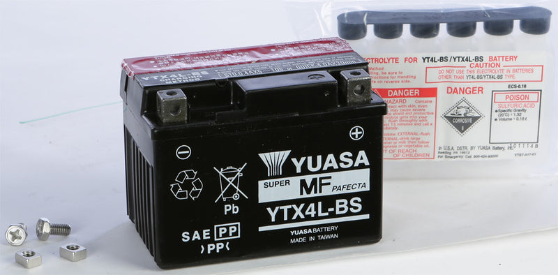 Yuasa Battery YTX4L-BS Maintenance Free - YUAM62X4B For KTM EXC 400 / EXC 520 / 520 / XC 200 2000-2002 | Kawasaki 110 / 110L / 125 Pro 2003-2020