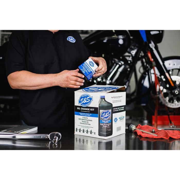 S&S CYCLE 3601-0492 162233 Oil Change Kit - Chrome Filter - M8 - 5 US quarts