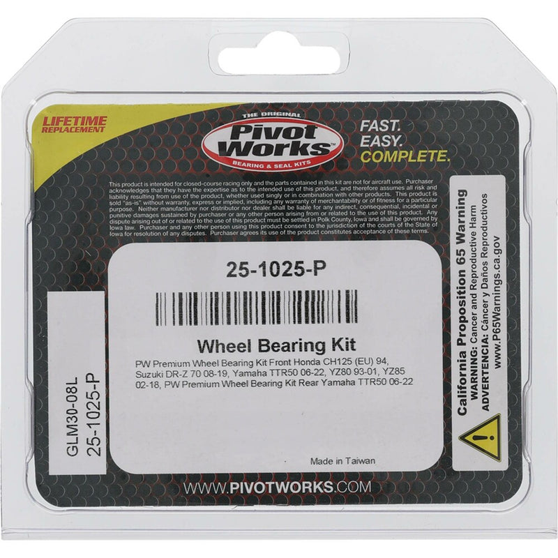 Pivot Works Wheel Bearing Kit Premium - 25-1025-P Yamaha YZ 80 / YZ 85 / TTR50E 1993-2022