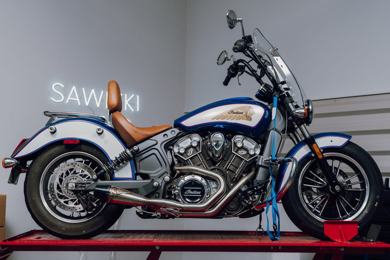 Sawicki Indian Scout Shorty Brushed SS W Black END CAP For Indian Scout 2015-2022
