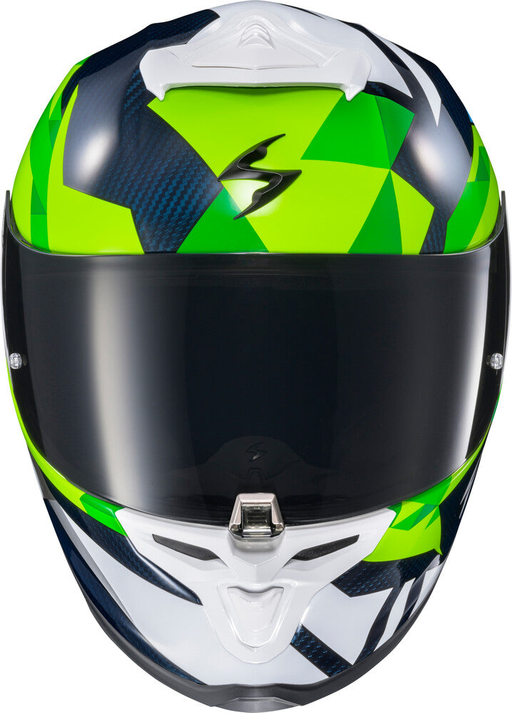 Scorpion Exo 75-13662X R1C-2107 EXO-R1 AIR FULL FACE HELMET CARBON RASTOR WHT/GRN/BLUE 2X