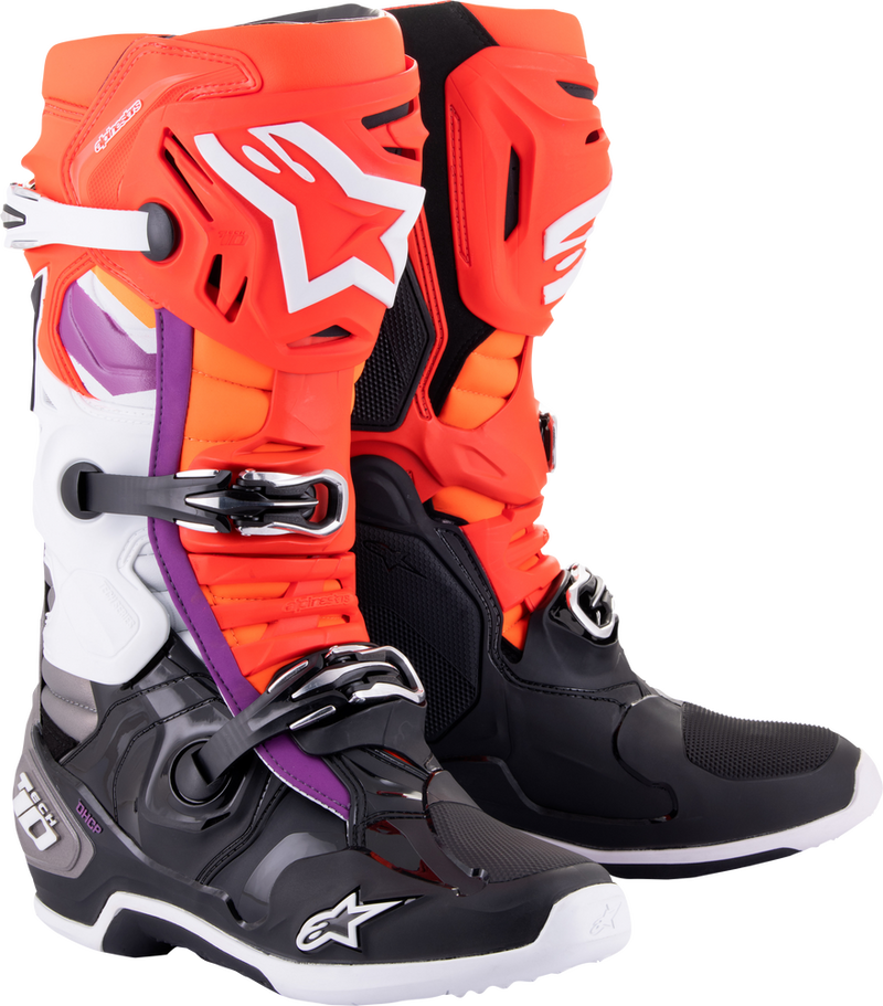 Alpinestars 482-12414 2010020-1332-14 TECH 10 BOOTS BLK/FLO RED/FLO ORG/WHT SZ 14