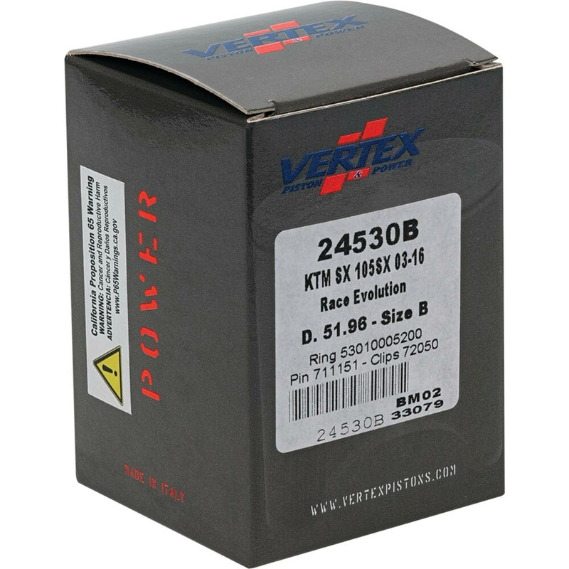 Vertex Piston Kit Cast Race Evolution 51.96/Stroker - 24530B KTM SX 105 2004-2011