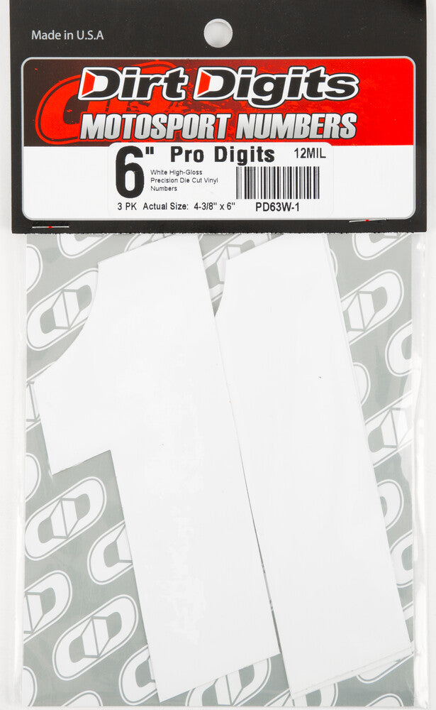 Dirt Digits 09-6501 SX63W-1 #1 6" WHITE SUPER X DIGITS 3/PK