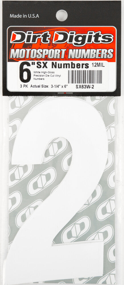 Dirt Digits 09-6502 SX63W-2 #2 6" WHITE SUPER X DIGITS 3/PK