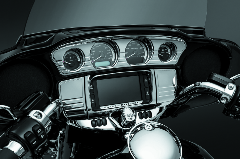 Kuryakyn 7240 Deluxe Tri-line Stereo Trim Kit 14-Up Touring Models Chrome - Photo - Primary